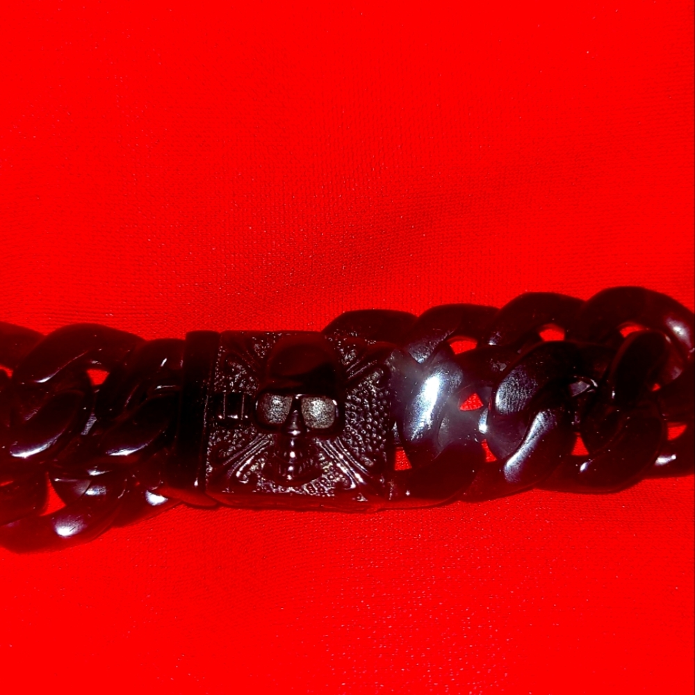MEN'S BLACK CHAIN/SKULL HEAVY DUTY BRACELET